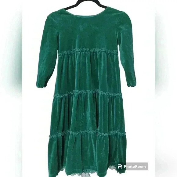 Hanna Andersson Green Velvet Frill tiered dr ss - Picture 1 of 4